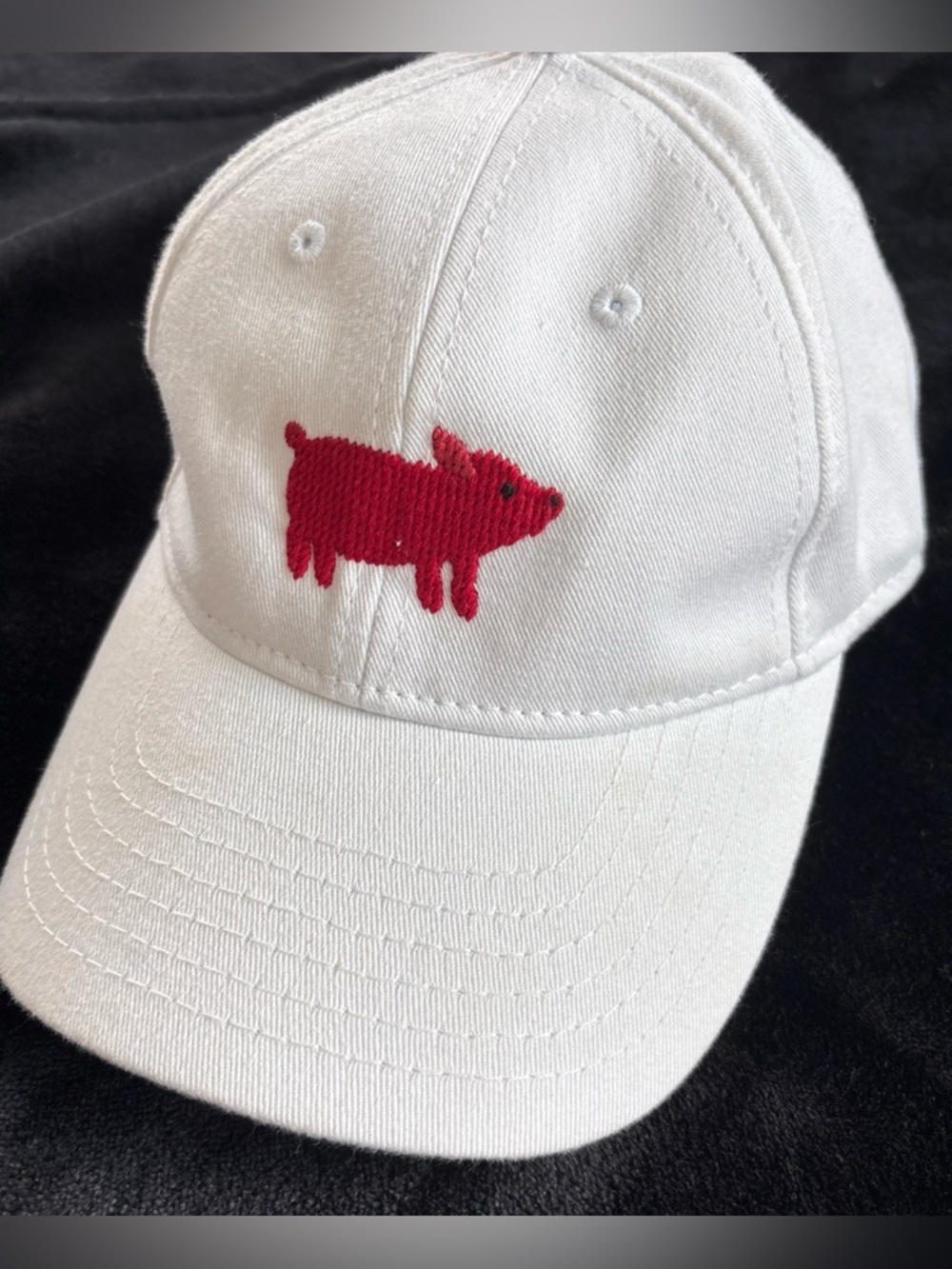 Harding Lane Kids Needlepoint Pig Hat White Kids Baseball Cap Adjustable